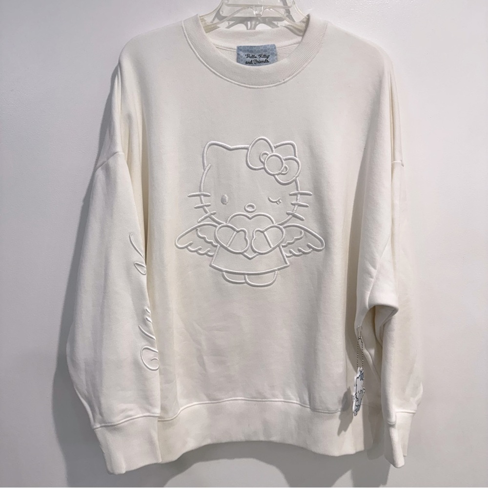 NWT ANGEL HELLO KITTY EMBROIDERED PULLOVER OVERSIZED SWEATER - Picture 3 of 9